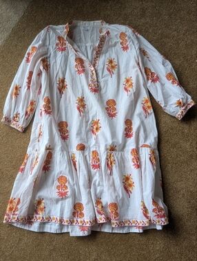 Pink City Prints White, dark Pink And Yellow Floral Dress